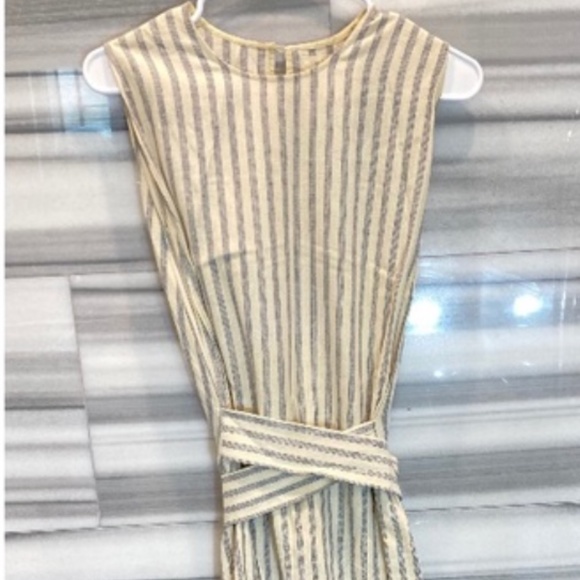 Doen Striped Wrap Cream and blue Midi Dress - Picture 3 of 12